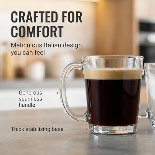Godinger 10oz Glass Coffee Mugs Set of 4 - Made in Italy, Clear Drinkware