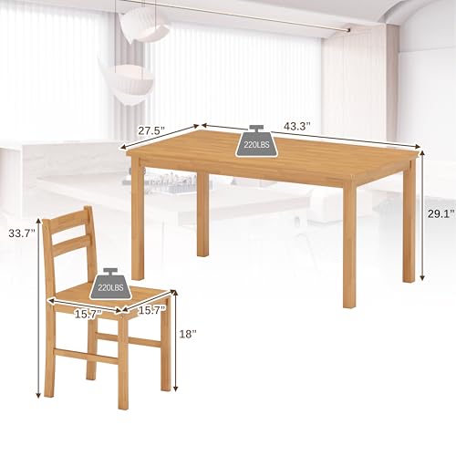 43-Inch Modern Solid Wood Dining Table Set for 4, Rectangular Natural Finish