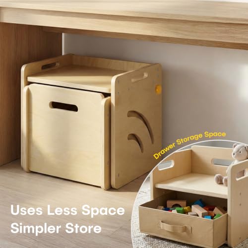 Montessori Log Toddler Table & Chair Set with Storage, Adjustable, Baby Furniture Gift