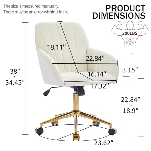 Velvet Office Desk Chair with Gold Base, Adjustable Swivel Vanity Chair
