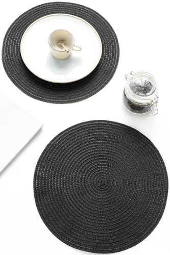 15-Inch Round Braided Placemats Set of 4, Washable Heat Resistant Dining Mats