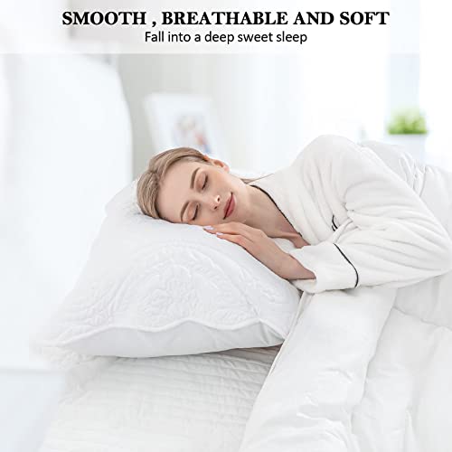 Quilted Pillow Shams Set of 2 - Standard Size 20x26 Inch White Pillow Covers