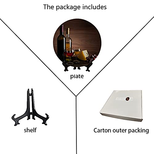 10-Inch Decorative Ceramic Plate with Display Stand - Wine Bottle Theme