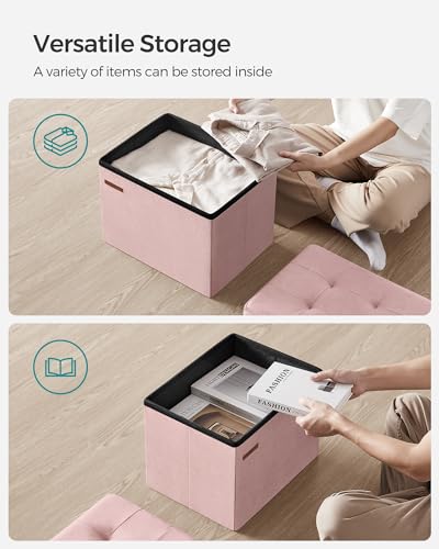 Small Velvet Folding Storage Ottoman, Tufted Foot Rest Stool - Pink