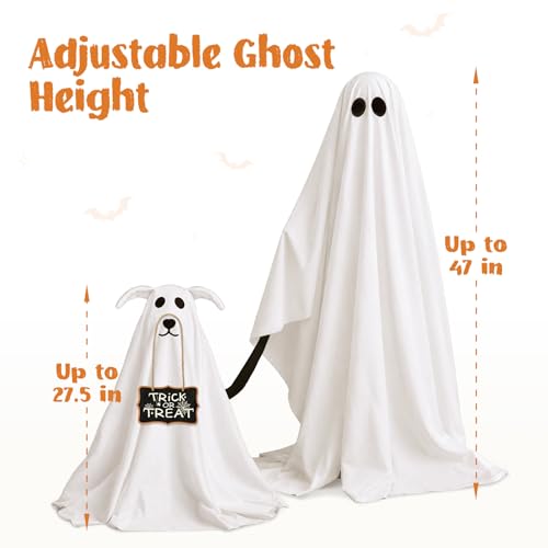 Lighted Ghost Walking Dog Halloween Yard Decor Set with Remote Control