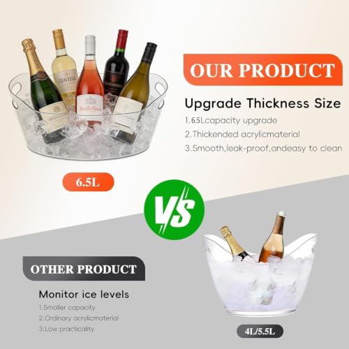2 Pack 6.5L Clear Ice Buckets for Parties, Wine & Beverage Cooler Set