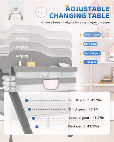 Portable Baby Changing Table with Storage, Adjustable Height Folding Station
