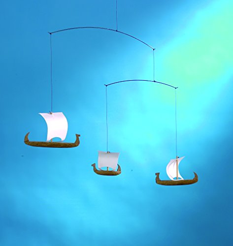 Viking Ship Hanging Mobile - 15-Inch Handmade Teak Danish Art Decor