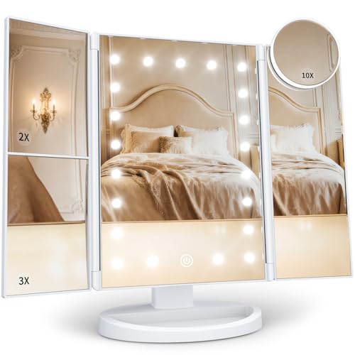 HUONUL 2X/3X/10X Magnifying Vanity Mirror with Light, Trifold Makeup