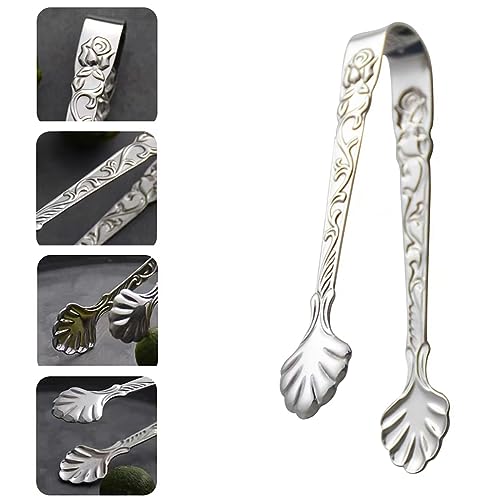 Stainless Steel Rose Design U-Shaped Tongs for Tea & Coffee - Mini Ice & Sugar Cubes, 2 Pack