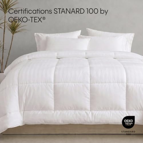 Calvin Klein Hotel Luxury Queen Comforter All Season White Stripe Hypoallergenic