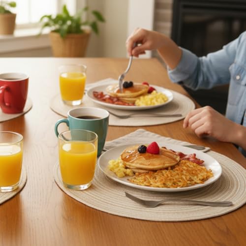 Round Braided Placemats Set of 4 - 15 Inch Washable Cotton Table Mats