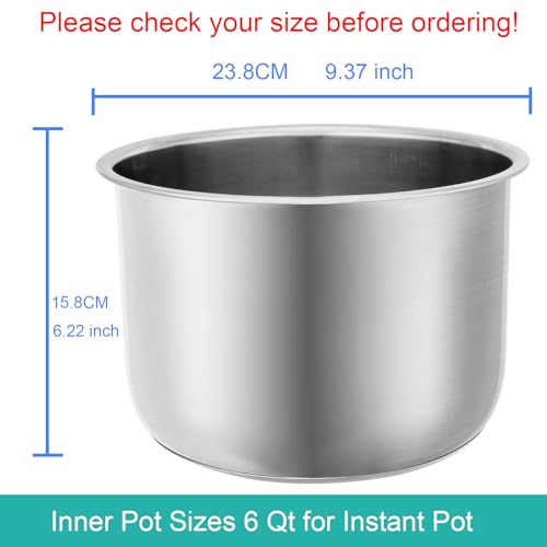 6QT Stainless Steel Inner Pot Replacement for Pressure Cookers