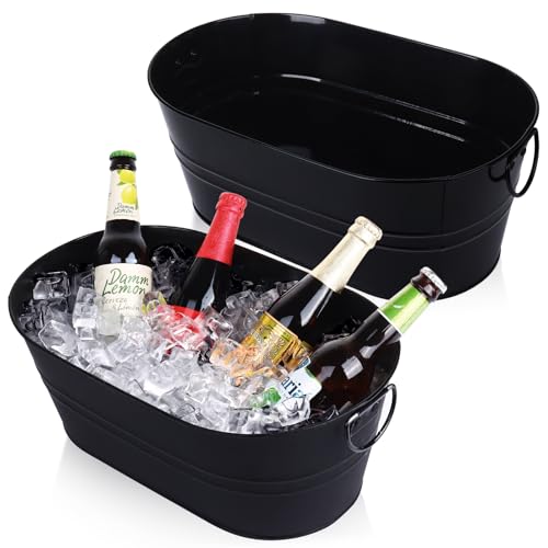tchrules Black Galvanized Beverage Tubs 2-Pack, 3 Gallon Ice Buckets for Parties