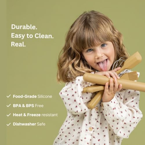 Kids Cooking and Baking Set with Food-Safe Silicone Utensils