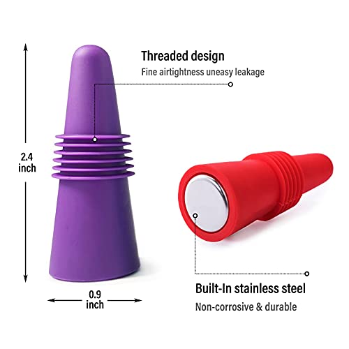 Silicone Wine Bottle Stoppers with Grip Top - Airtight Seal, 8 Pack