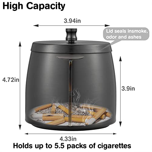 XL Stainless Steel Outdoor Ashtray with Lid - Windproof & Smokeless Design