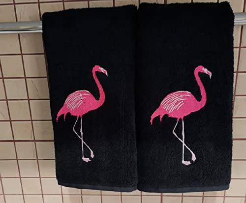 2-Pack Flamingo Embroidered Fingertip Towels, 100% Turkish Cotton, 11x18"