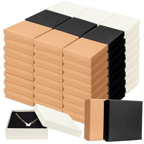 Tenceur 100 Pcs Christmas Jewelry Gift Box Set, 3.5 x 3.5 x 1.2 in, Brown/Black/White