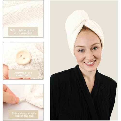 ROLSHOL 4 Pack Extra Large Microfiber Hair Towels Wraps for Women - Beige, Pink, Gray, Khaki