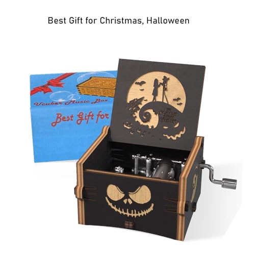 Engraved Wooden Hand Crank Music Box - This Is Halloween Melody