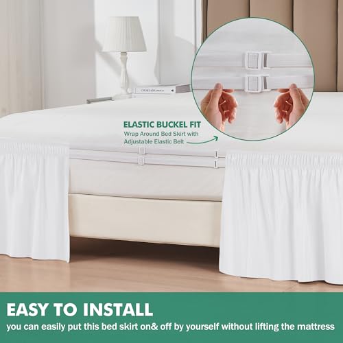 Wrap Around Queen Size Bed Skirt - 15 Inch Drop Split Corner Dust Ruffle