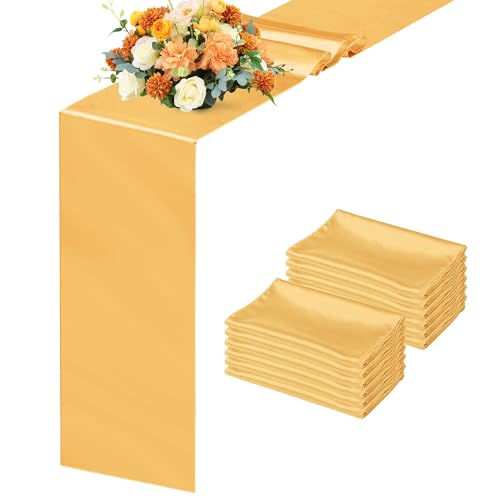4-Pack Gold Satin Table Runners 12x108 Inch Reusable Wedding Table Decor