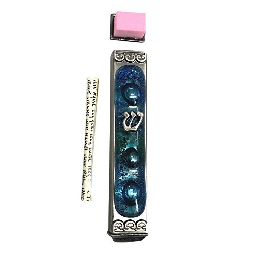Handmade 4-Inch Mediterranean Sea Art Glass Mezuzah Case - Weatherproof