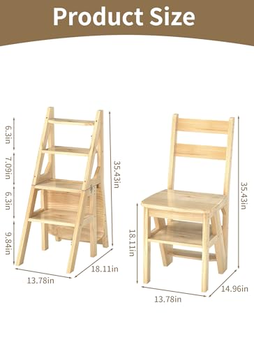 3-in-1 Wooden Folding Library Ladder and Step Stool, 300lb Capacity