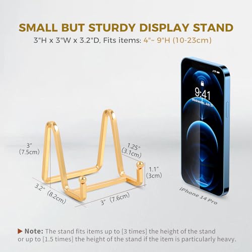 3 Inch Metal Plate Display Stand - Gold Iron Easel for Photos and Books