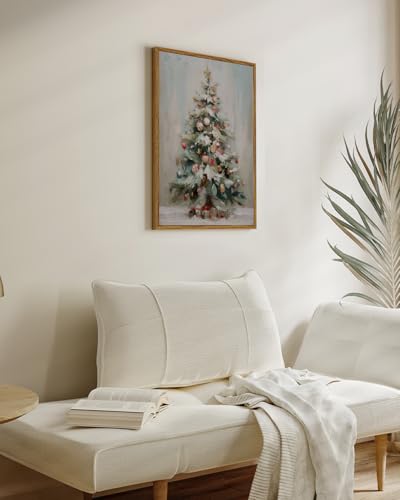 Merry Christmas Framed Canvas Wall Art 12x16 Inch Vintage Tree Print - ARPEOTCY, 16"x12"