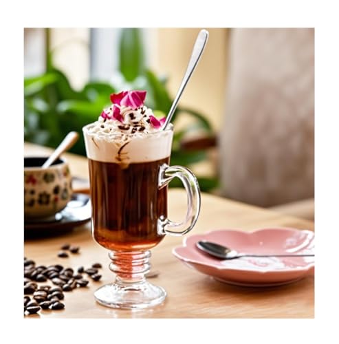 Set of 6 Clear Glass Mug Cups with Handles, 8oz for Hot & Cold Beverages