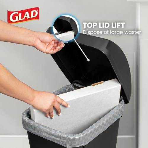 12 Gallon Trash Can with Swing Top Lid, Black Kitchen Waste Bin