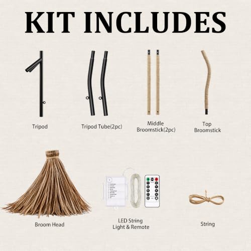 4.5FT Light Up Witch Broom - LED Halloween Decor for Porch & Yard