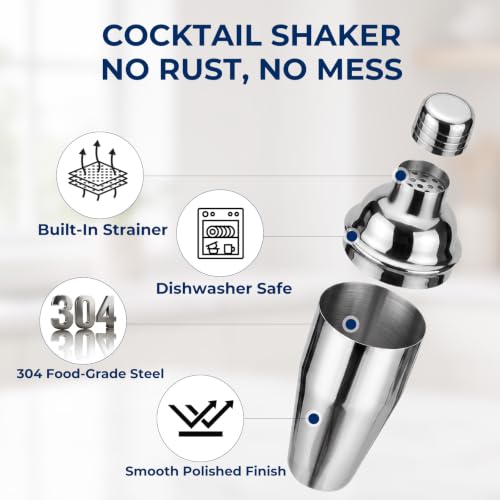 24oz Silver Cocktail Shaker with Built-In Strainer - Mawisek Barware