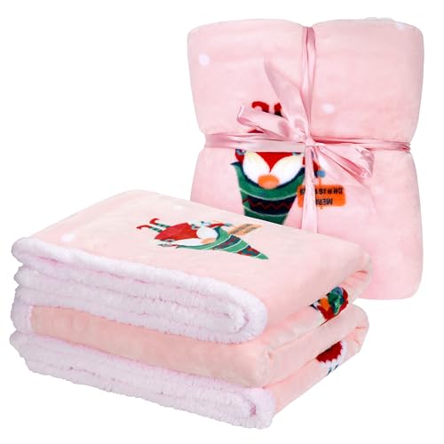 Solaris Santa Claus Sherpa Christmas Blanket 50" x 60" Reversible Fuzzy Throw for Couch Sofa Bed, Pink