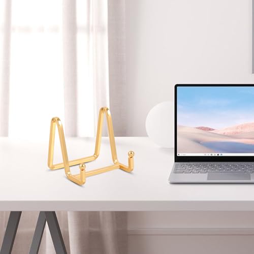 3 Inch Metal Plate Display Stand - Gold Iron Easel for Photos and Books