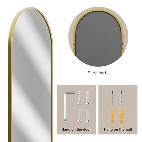 Arched Full Length Door Mirror - 14" x 48" Over the Door Wall Mirror, Gold