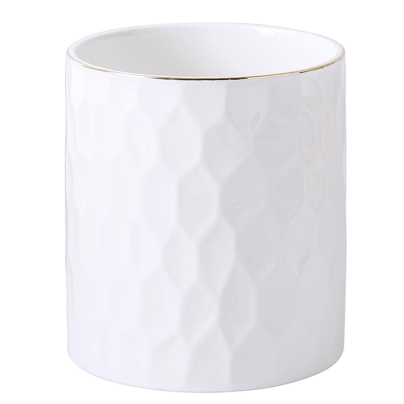 YOSCO Kitchen Utensil Holder, Large Ceramic Cooking Utensil Holder with Gold Line Modern Utensil Crocks (W6.1” x H7.2”) for Kitchen Counter-Farmhouse, Housewarming Gift (White-7.2 INCH)