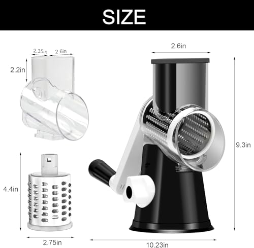 Rotary Cheese Grater & Vegetable Shredder with Suction Base - 3 Blades