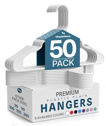 Utopia Home Plastic Hangers 50 Pack - Space Saving Clothes Hangers White