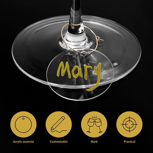 Philbinden 50 Pcs Wine Glass Charms with Marker - Acrylic Stemware Markers for Weddings, Parties & Celebrations