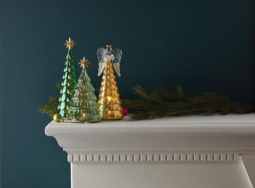 Lit Mercury Glass Christmas Tree Figurine - 9.5 Inch Tabletop Decor