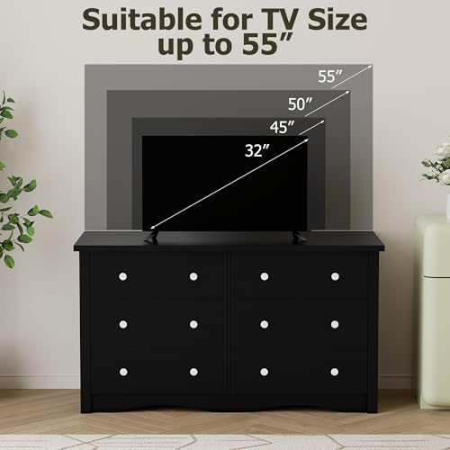 6-Drawer Wood Bedroom Dresser, 47.2-Inch Wide Storage Organizer Chest