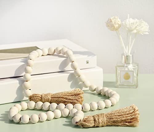 39-Inch Wood Bead Garland with Tassels, Farmhouse Boho Home Decor