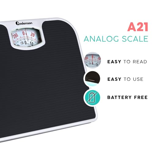 Analog Bathroom Scale - 300 lb Capacity, Anti-Skid Surface, Black