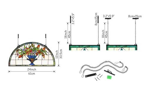 24-Inch Half Round Stained Glass Window Hanging Panel