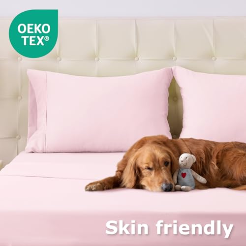 Twin XL Bed Sheet Set - 3-Piece Cooling Microfiber Bedding, Light Pink