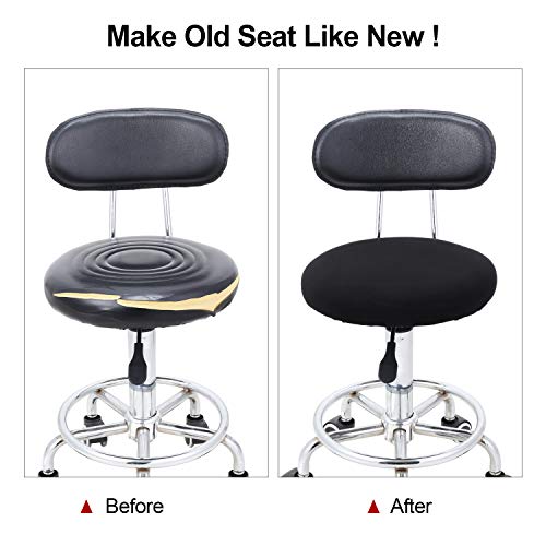 Washable Round Bar Stool Covers - Elastic Slipcovers for 14-17 Inch Chairs (Black, 4 Pieces)