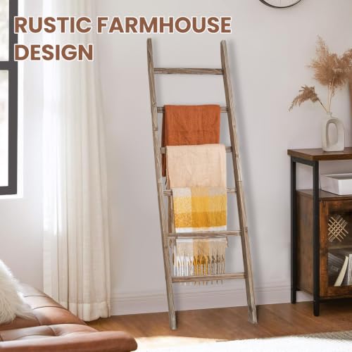 6.4ft Wooden Blanket Ladder - 6-Tier Rustic Farmhouse Quilt & Towel Rack
